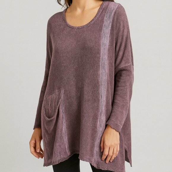 Grizas Washed Linen Sweater Oversized Purple Brown Lagenlook Boho - Picture 1 of 16